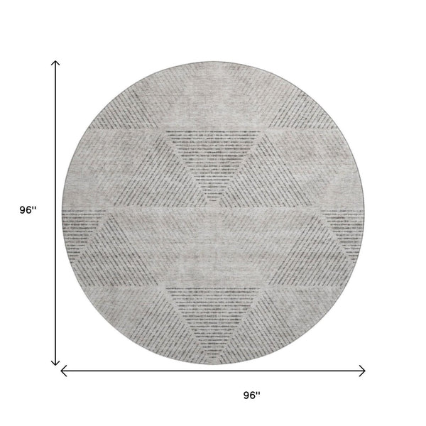 HomeRoots 8' Taupe and Ivory Geometric Washable Round Rug with UV Protection for Stylish, Easy Care Living Spaces 664879