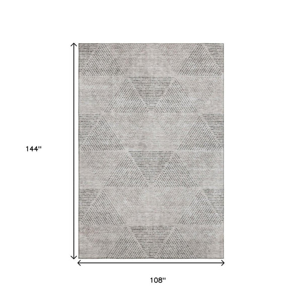 HomeRoots 9' X 12' Taupe and Ivory Geometric Area Rug - Washable, UV Protected, Perfect for Busy Homes! 664881