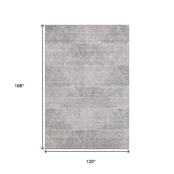 HomeRoots 10' X 14' Taupe and Ivory Geometric Area Rug - Washable, UV-Protected, Durable for High-Traffic Spaces 664882
