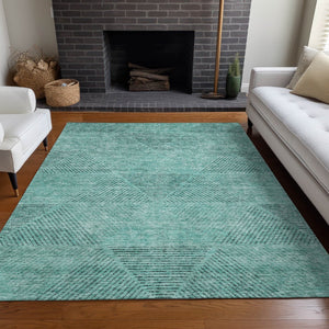 HomeRoots 5' X 8' Stylish Teal & Gray Geometric Washable Area Rug with UV Protection for High-Traffic Rooms 664884