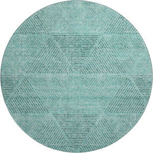 HomeRoots 8' Teal and Gray Geometric Round Rug - Washable, UV-Protected, Stylish Design for Modern Homes 664885