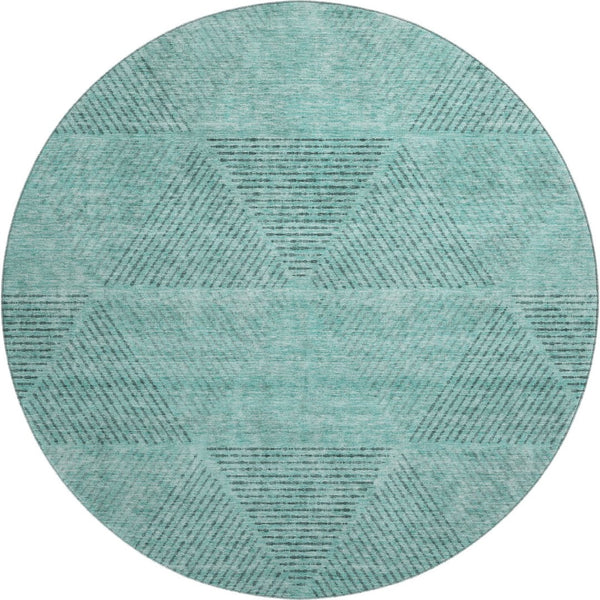 HomeRoots 8' Teal and Gray Geometric Round Rug - Washable, UV-Protected, Stylish Design for Modern Homes 664885