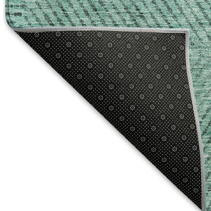 HomeRoots 8' Teal and Gray Geometric Round Rug - Washable, UV-Protected, Stylish Design for Modern Homes 664885