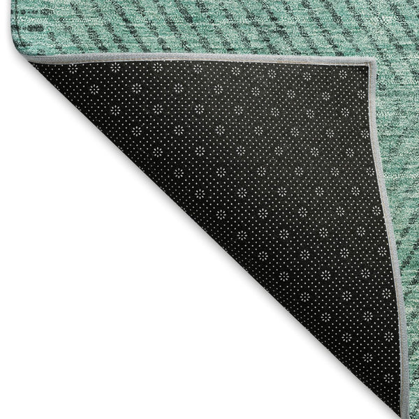 HomeRoots 8' Teal and Gray Geometric Round Rug - Washable, UV-Protected, Stylish Design for Modern Homes 664885