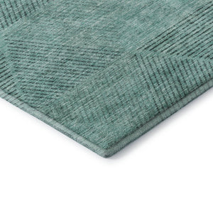 HomeRoots 8' Teal and Gray Geometric Round Rug - Washable, UV-Protected, Stylish Design for Modern Homes 664885