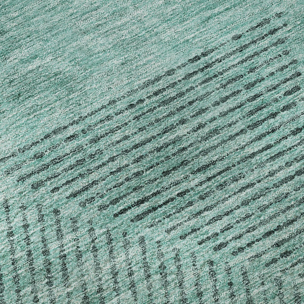 HomeRoots 8' Teal and Gray Geometric Round Rug - Washable, UV-Protected, Stylish Design for Modern Homes 664885