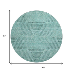 HomeRoots 8' Teal and Gray Geometric Round Rug - Washable, UV-Protected, Stylish Design for Modern Homes 664885