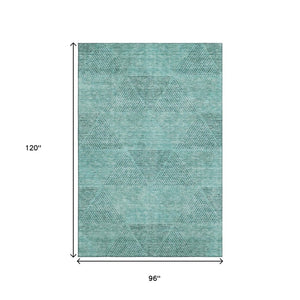 HomeRoots 8' X 10' Stylish Teal and Gray Geometric Washable Area Rug - Durable, UV Protected, Modern Design 664886