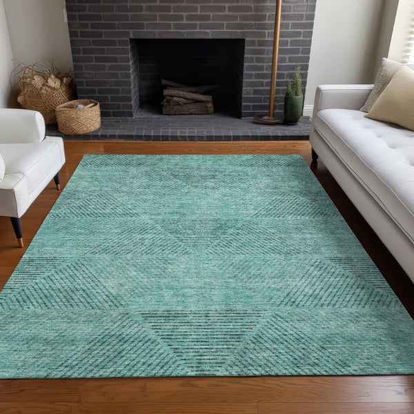 HomeRoots 8' X 10' Stylish Teal and Gray Geometric Washable Area Rug - Durable, UV Protected, Modern Design 664886