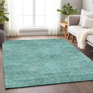 HomeRoots 8' X 10' Stylish Teal and Gray Geometric Washable Area Rug - Durable, UV Protected, Modern Design 664886