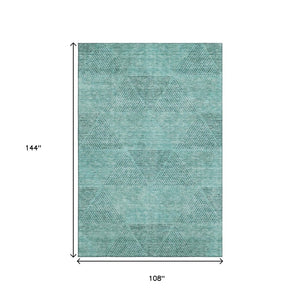 HomeRoots 9' X 12' Teal and Gray Geometric Area Rug - Durable, Stain-Resistant, UV-Protected for Modern Spaces 664887