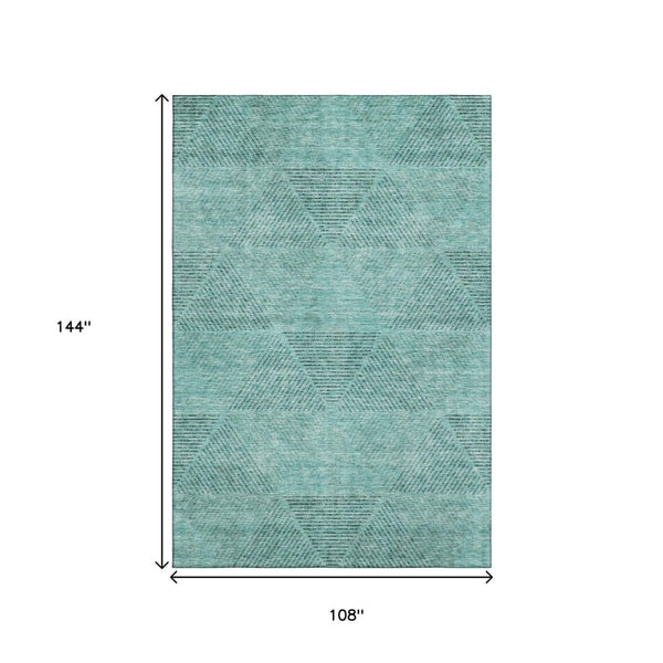 HomeRoots 9' X 12' Teal and Gray Geometric Area Rug - Durable, Stain-Resistant, UV-Protected for Modern Spaces 664887