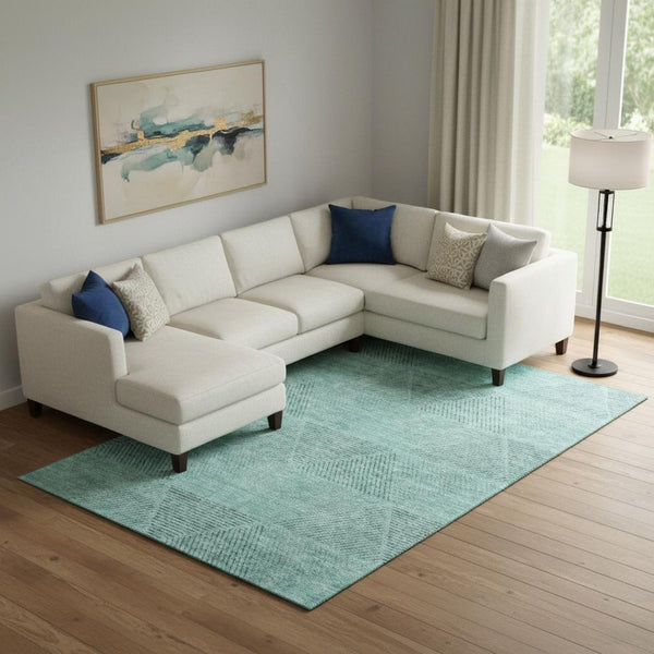 HomeRoots 9' X 12' Teal and Gray Geometric Area Rug - Durable, Stain-Resistant, UV-Protected for Modern Spaces 664887