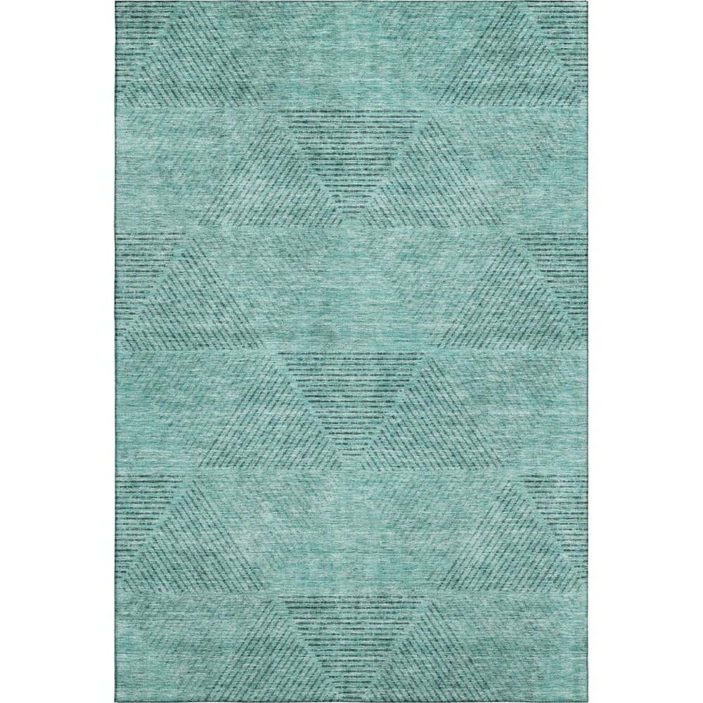 HomeRoots 9' X 12' Teal and Gray Geometric Area Rug - Durable, Stain-Resistant, UV-Protected for Modern Spaces 664887