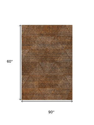HomeRoots 5' X 8' Stylish Washable Terra Cotta, Beige & Gray Geometric Area Rug with UV Protection for Homes 664890