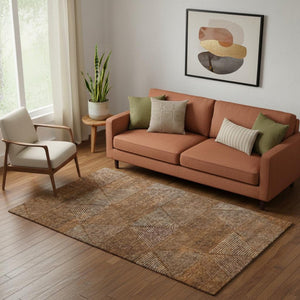 HomeRoots 5' X 8' Stylish Washable Terra Cotta, Beige & Gray Geometric Area Rug with UV Protection for Homes 664890