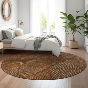HomeRoots 8' Stylish Geometric Washable Round Rug in Terra Cotta, Beige & Gray with UV Protection & Durability 664891