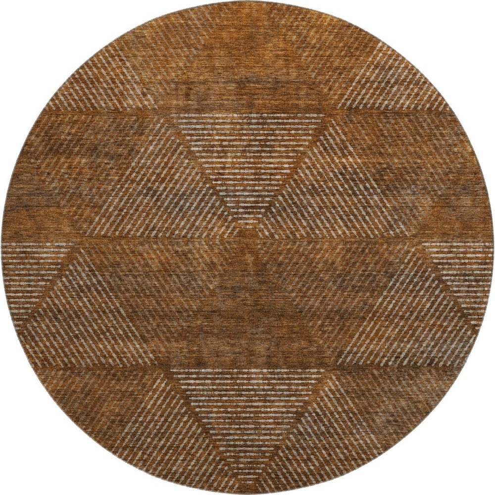 HomeRoots 8' Stylish Geometric Washable Round Rug in Terra Cotta, Beige & Gray with UV Protection & Durability 664891