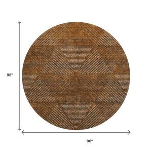 HomeRoots 8' Stylish Geometric Washable Round Rug in Terra Cotta, Beige & Gray with UV Protection & Durability 664891