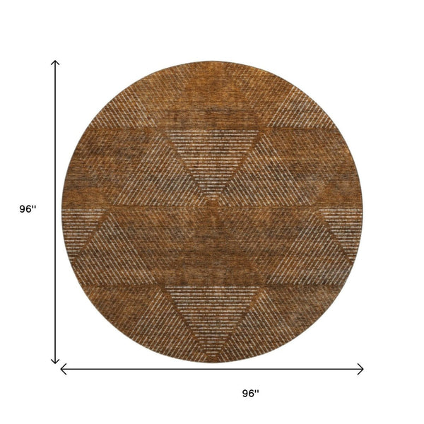 HomeRoots 8' Stylish Geometric Washable Round Rug in Terra Cotta, Beige & Gray with UV Protection & Durability 664891