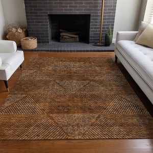 HomeRoots 8' X 10' Contemporary Geometric Area Rug in Terra Cotta, Beige & Gray – Washable & UV Protected! 664892
