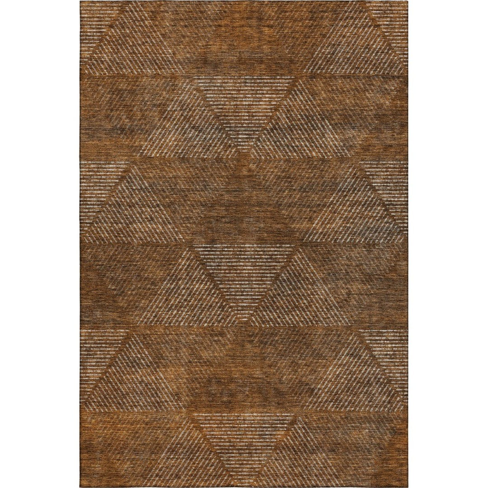 HomeRoots 8' X 10' Contemporary Geometric Area Rug in Terra Cotta, Beige & Gray – Washable & UV Protected! 664892