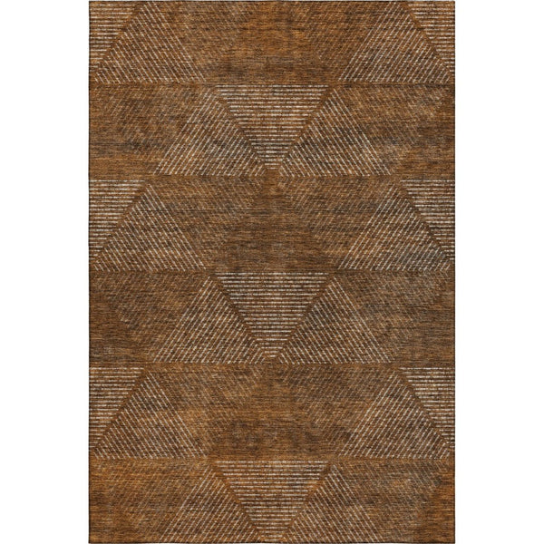 HomeRoots 8' X 10' Contemporary Geometric Area Rug in Terra Cotta, Beige & Gray – Washable & UV Protected! 664892