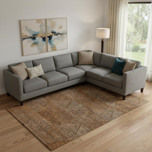 HomeRoots 8' X 10' Contemporary Geometric Area Rug in Terra Cotta, Beige & Gray – Washable & UV Protected! 664892
