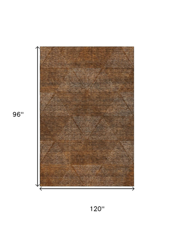 HomeRoots 8' X 10' Contemporary Geometric Area Rug in Terra Cotta, Beige & Gray – Washable & UV Protected! 664892