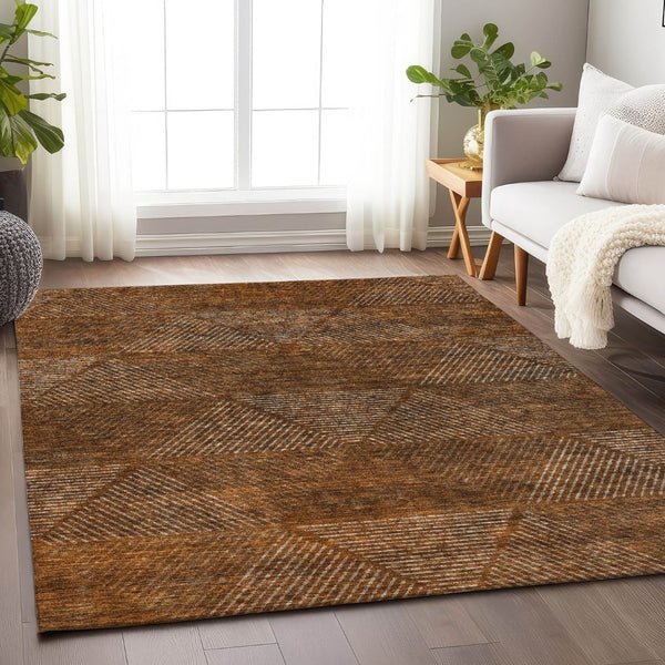 HomeRoots 8' X 10' Contemporary Geometric Area Rug in Terra Cotta, Beige & Gray – Washable & UV Protected! 664892