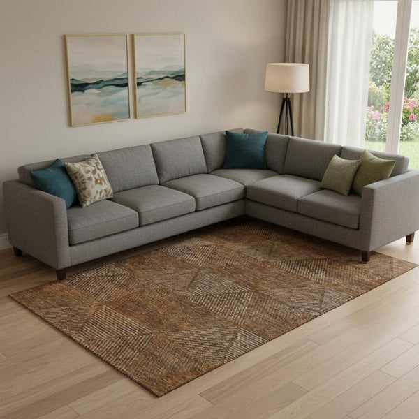 HomeRoots 9' X 12' Stylish Washable Geometric Area Rug in Terra Cotta, Beige & Gray – UV Protected & Durable 664893