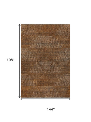 HomeRoots 9' X 12' Stylish Washable Geometric Area Rug in Terra Cotta, Beige & Gray – UV Protected & Durable 664893