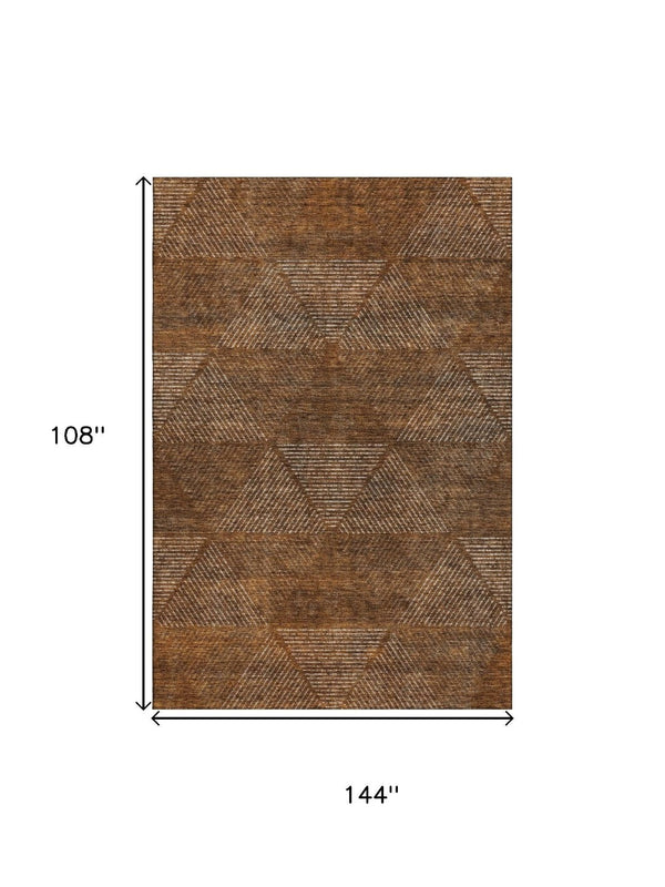 HomeRoots 9' X 12' Stylish Washable Geometric Area Rug in Terra Cotta, Beige & Gray – UV Protected & Durable 664893