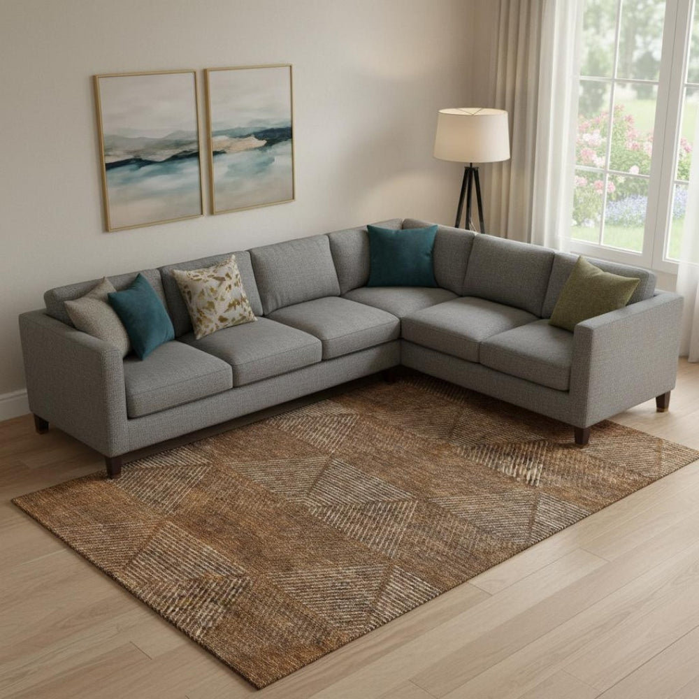 HomeRoots 10' X 14' Stylish Geometric Area Rug in Terra Cotta, Beige & Gray - Washable, UV Protected, Durable Design 664894