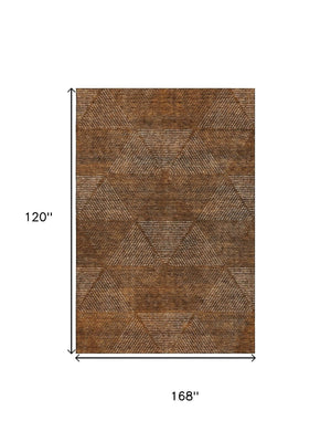 HomeRoots 10' X 14' Stylish Geometric Area Rug in Terra Cotta, Beige & Gray - Washable, UV Protected, Durable Design 664894