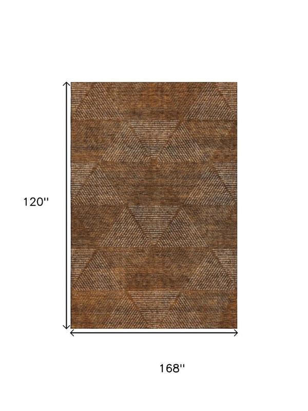 HomeRoots 10' X 14' Stylish Geometric Area Rug in Terra Cotta, Beige & Gray - Washable, UV Protected, Durable Design 664894