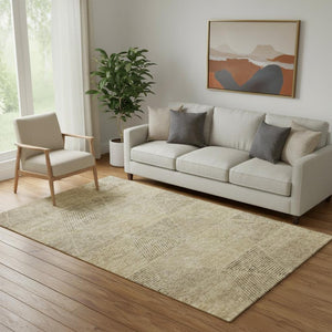 HomeRoots 5' X 8' Wheat & Beige Geometric Area Rug - Washable, UV-Protected, Perfect for High Traffic Spaces! 664896