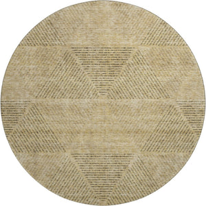 HomeRoots 8' Modern Wheat and Beige Geometric Round Rug - Washable, UV-Protected, Durable for Family Spaces 664897