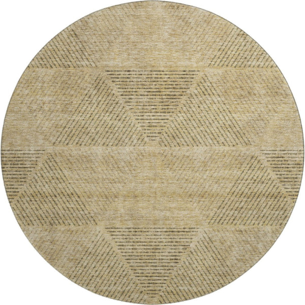 HomeRoots 8' Modern Wheat and Beige Geometric Round Rug - Washable, UV-Protected, Durable for Family Spaces 664897