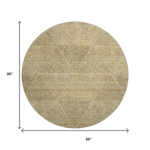 HomeRoots 8' Modern Wheat and Beige Geometric Round Rug - Washable, UV-Protected, Durable for Family Spaces 664897