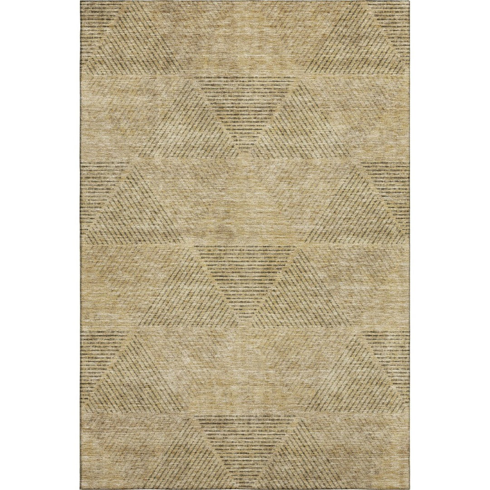 HomeRoots 8' x 10' Washable Wheat & Beige Geometric Area Rug with UV Protection for Modern Homes & Families 664898
