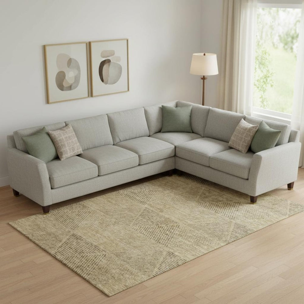 HomeRoots 8' x 10' Washable Wheat & Beige Geometric Area Rug with UV Protection for Modern Homes & Families 664898