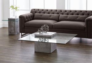 Sunpan Grange Modern Concrete Coffee Table with Tempered Glass Top - Unique Industrial Design for Indoors