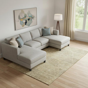 HomeRoots 9' X 12' Wheat And Beige Geometric Area Rug - Washable, UV-Protected, Perfect for Family Spaces! 664899