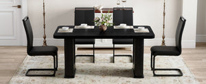English Elm Table And Chair Set - Modern Black Wood Dining Table With 4 Ergonomic Pu Chairs & Stylish Legs W1151S04304-GIGA