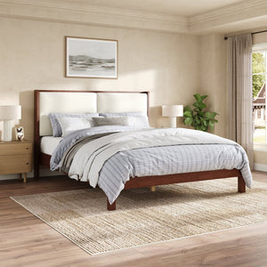 English Elm Solid Wood Queen Platform Bed Velvet Tufted Headboard Architectural Slat Design Espresso N7090000742P