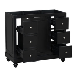 English Elm [Cabinet 36" Black Bathroom Vanity Cabinet Only Solid Wood & MDF Soft-Close Door 4 Drawers Spacious Storage Metal Handles Sleek Modern Design N729P179571B