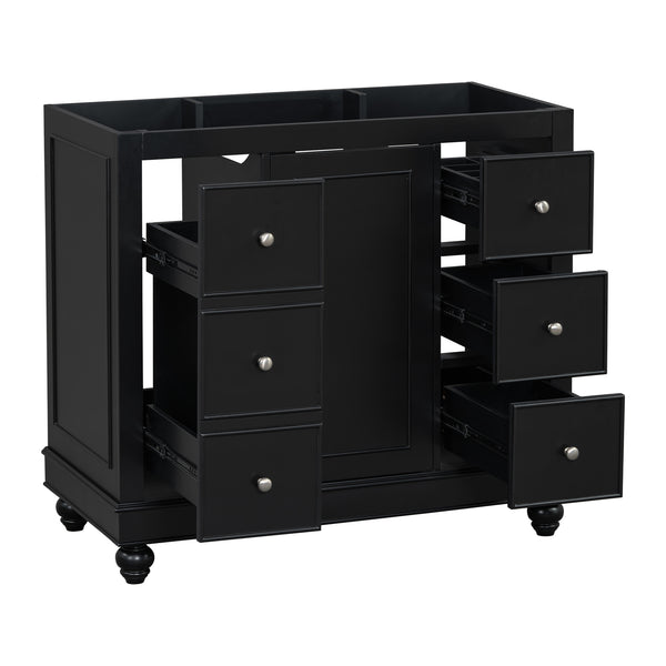 English Elm [Cabinet 36" Black Bathroom Vanity Cabinet Only Solid Wood & MDF Soft-Close Door 4 Drawers Spacious Storage Metal Handles Sleek Modern Design N729P179571B