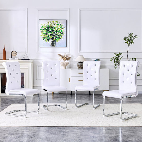 English Elm Set of 2 Glam Faux Alligator Pvc Dining Chairs with Crystal Buckle Bow Legs White W3875P371061