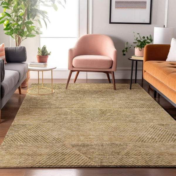 HomeRoots 10' X 14' Wheat and Beige Geometric Area Rug - Durable, Washable, UV-Protected for Modern Spaces 664900